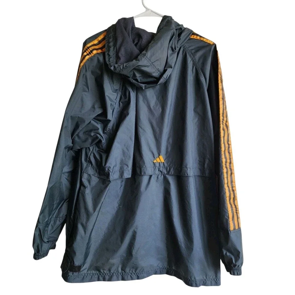 Vintage Adidas Windbreaker Jacket Men’s Size L Gray Orange 3-Stripes Hooded Zip